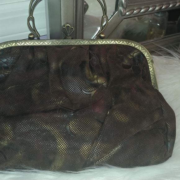 Ladies Brown Microsuede Beaded Flower Handbag - Picture 4 of 4